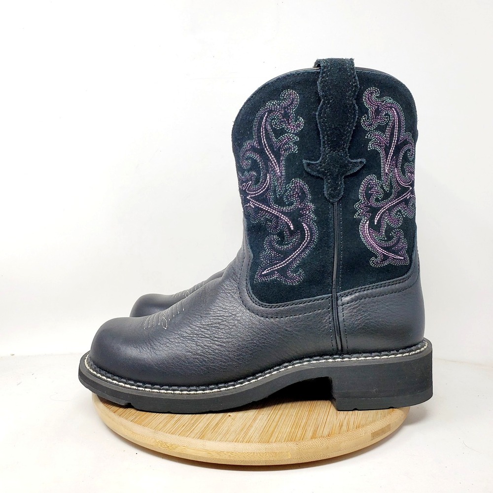 Ariat Fatbaby Boots Womens 7.5 Black Purple Cowboy Western Shoes - Picture 8 of 14